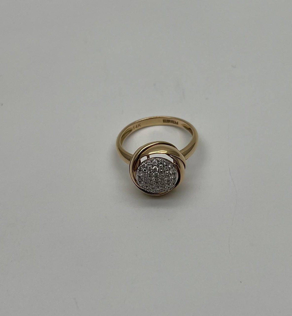 Diamonds Pave Circle Rose Flower Layers 14K Yellow Gold Statement Ring