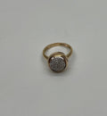 Diamonds Pave Circle Rose Flower Layers 14K Yellow Gold Statement Ring