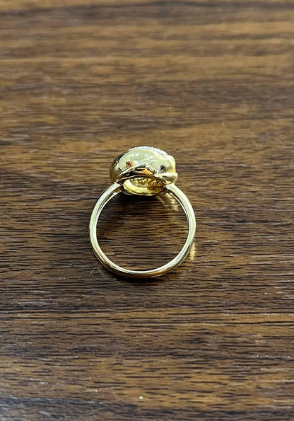 Diamonds Pave Circle Rose Flower Layers 14K Yellow Gold Statement Ring