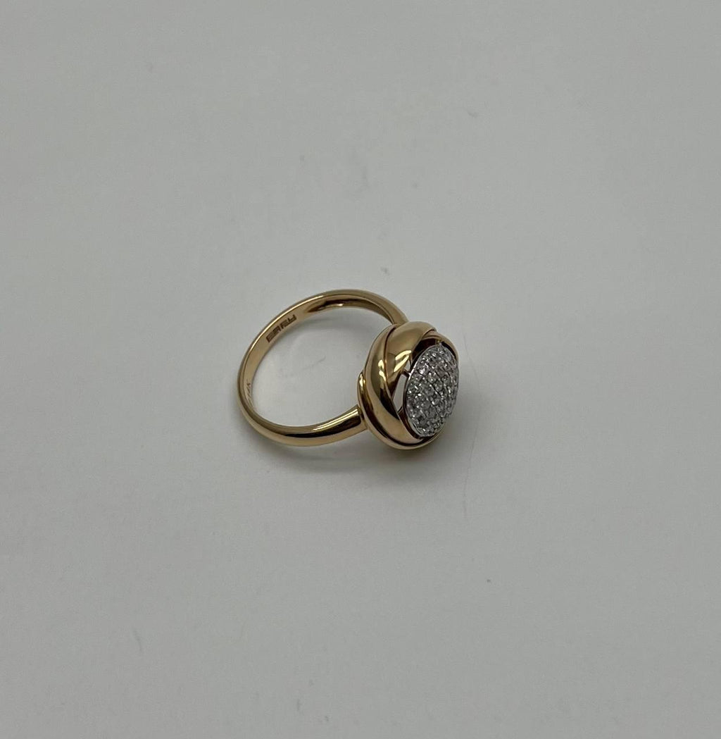 Diamonds Pave Circle Rose Flower Layers 14K Yellow Gold Statement Ring