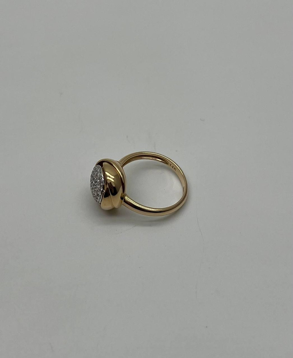 Diamonds Pave Circle Rose Flower Layers 14K Yellow Gold Statement Ring