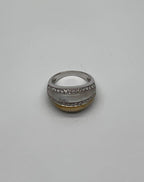 White Golden Yellow Mother of Pearl Diamond Channel Dome 14K White Gold Ring
