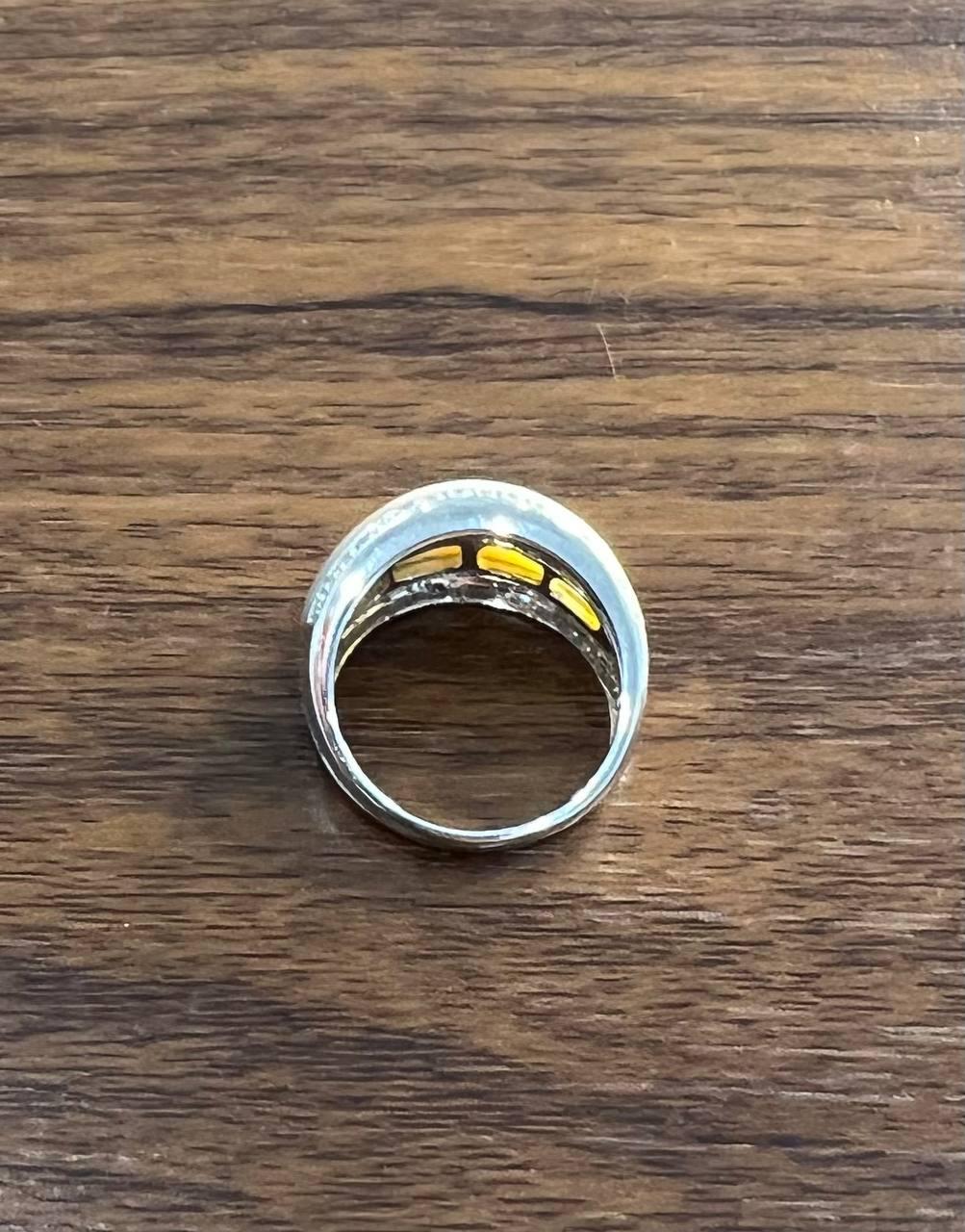 White Golden Yellow Mother of Pearl Diamond Channel Dome 14K White Gold Ring