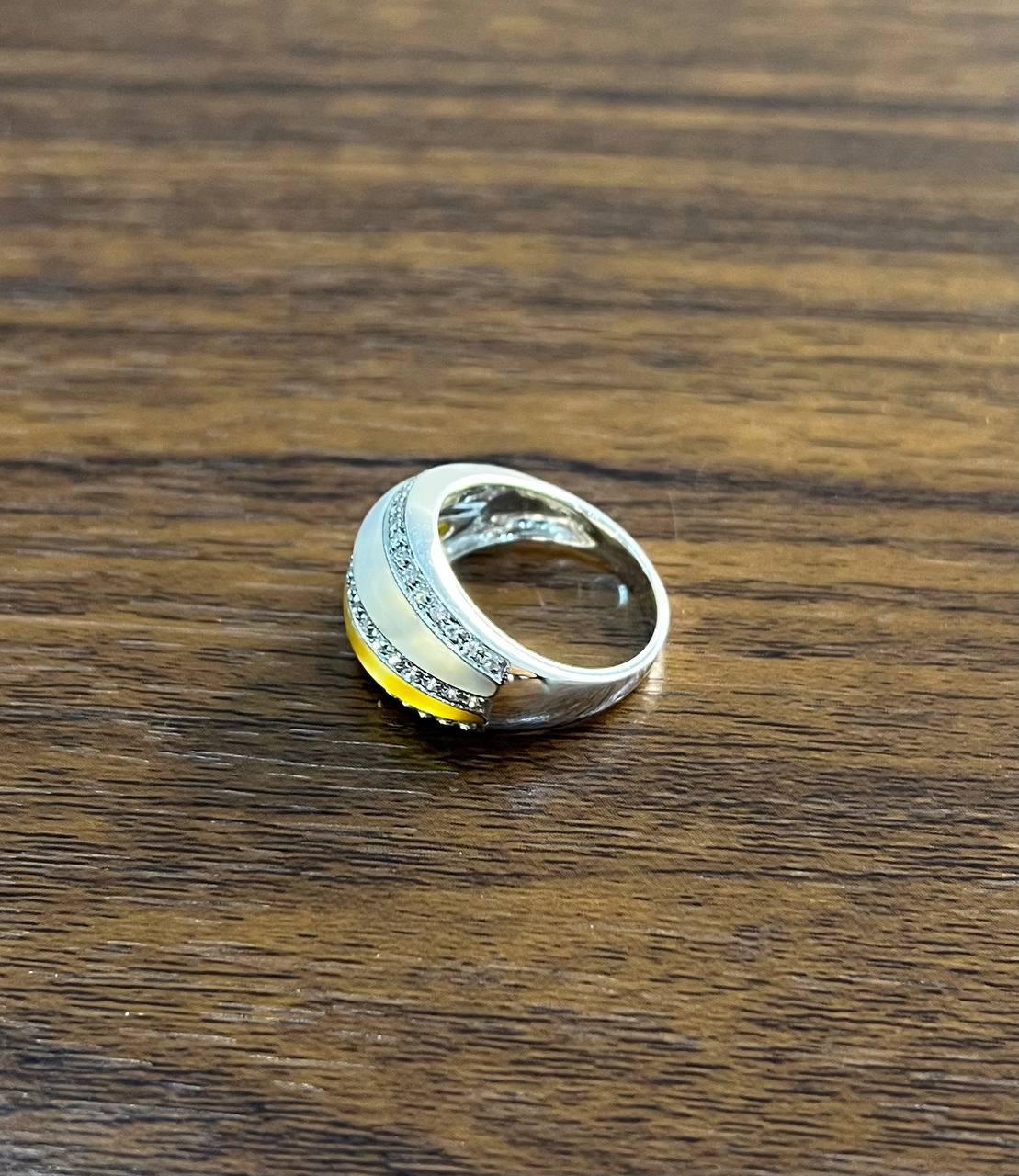White Golden Yellow Mother of Pearl Diamond Channel Dome 14K White Gold Ring
