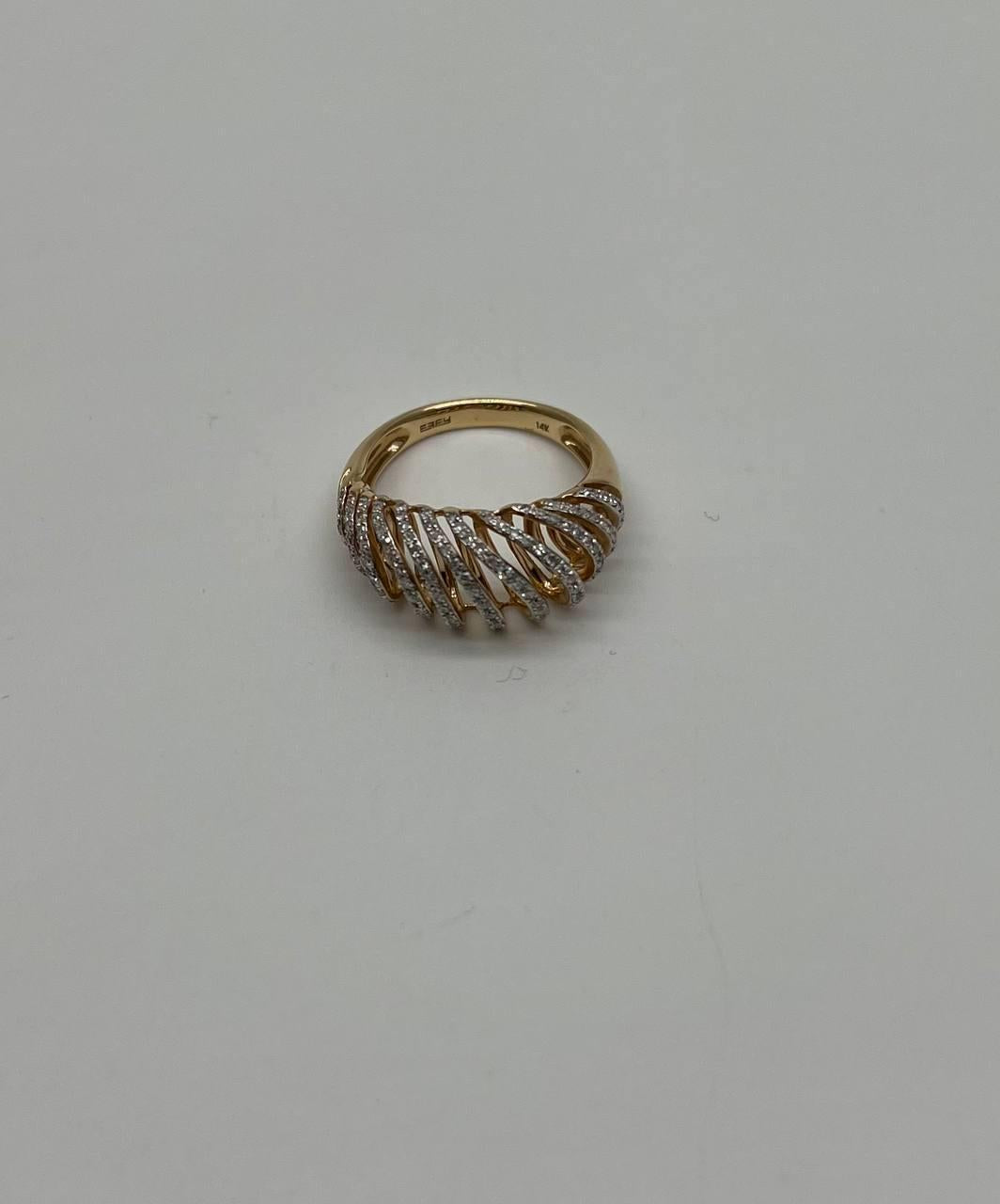 Diamond Spiral Waves Sculptural 14K Yellow Gold Statement Cocktail Ring
