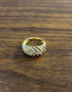 Diamond Spiral Waves Sculptural 14K Yellow Gold Statement Cocktail Ring