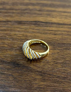 Diamond Spiral Waves Sculptural 14K Yellow Gold Statement Cocktail Ring