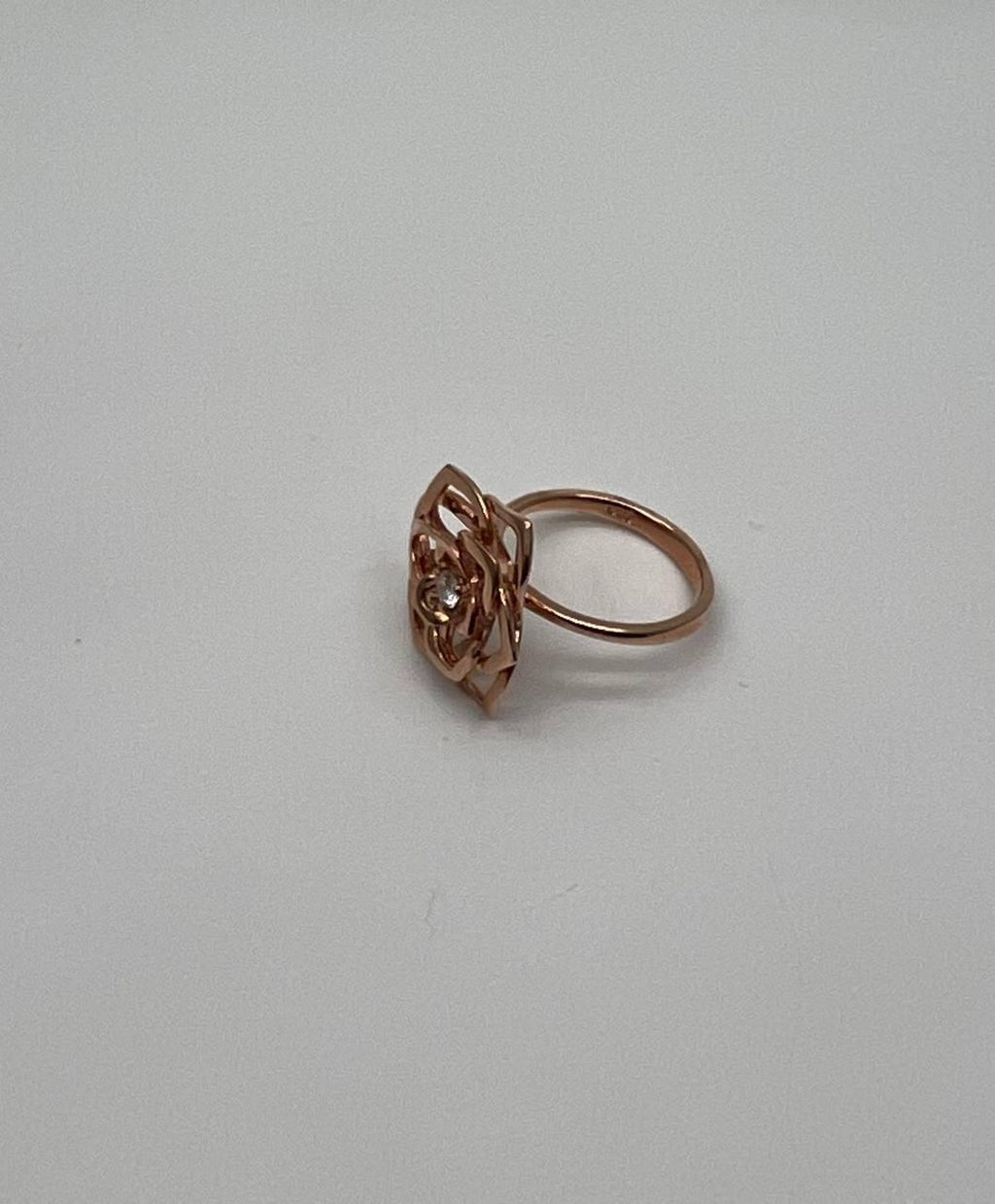 Diamond Floral Flower Lotus Petal Rose 14K Rose Gold Statement Cocktail Ring