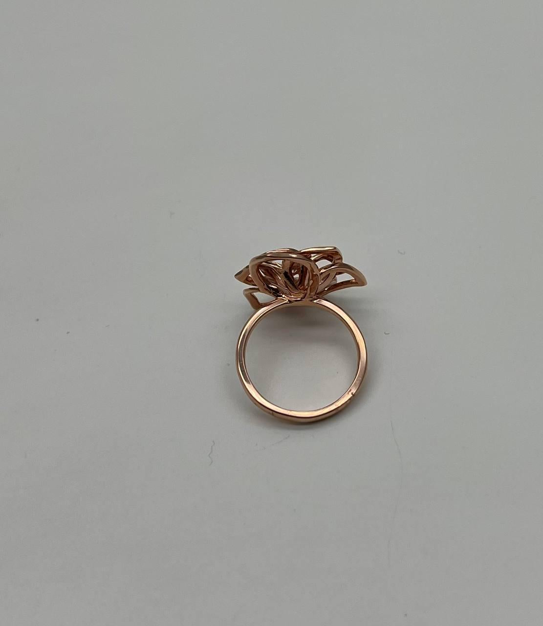 Diamond Floral Flower Lotus Petal Rose 14K Rose Gold Statement Cocktail Ring
