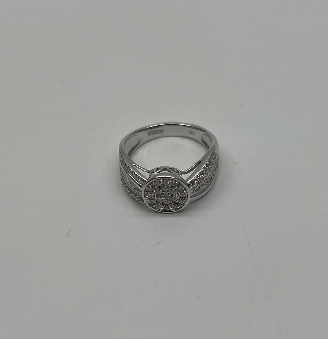 Brilliant Cut White Diamond Pave Set 14K White Gold Signet Statement Ring