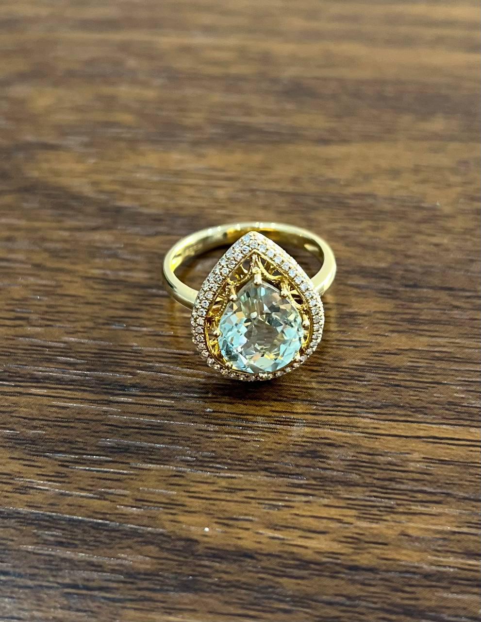 Pear Teardrop Shape Green Amethyst Prasiolite Diamonds Halo Gold Cocktail Ring