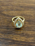 Pear Teardrop Shape Green Amethyst Prasiolite Diamonds Halo Gold Cocktail Ring