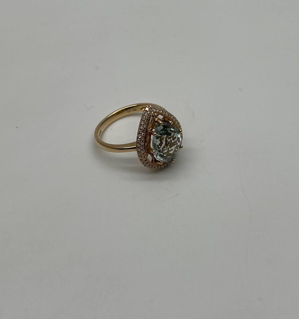Pear Teardrop Shape Green Amethyst Prasiolite Diamonds Halo Gold Cocktail Ring