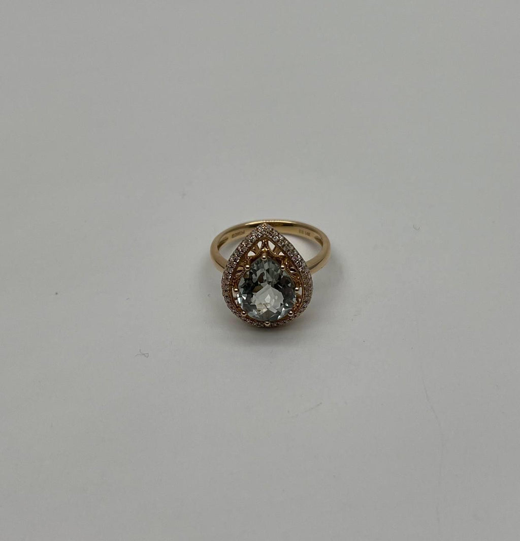 Pear Teardrop Shape Green Amethyst Prasiolite Diamonds Halo Gold Cocktail Ring