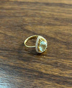 Pear Teardrop Shape Green Amethyst Prasiolite Diamonds Halo Gold Cocktail Ring