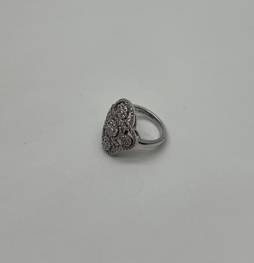 White Brilliant Diamonds Symbol Halo Pave Set 14K White Gold Statement Ring
