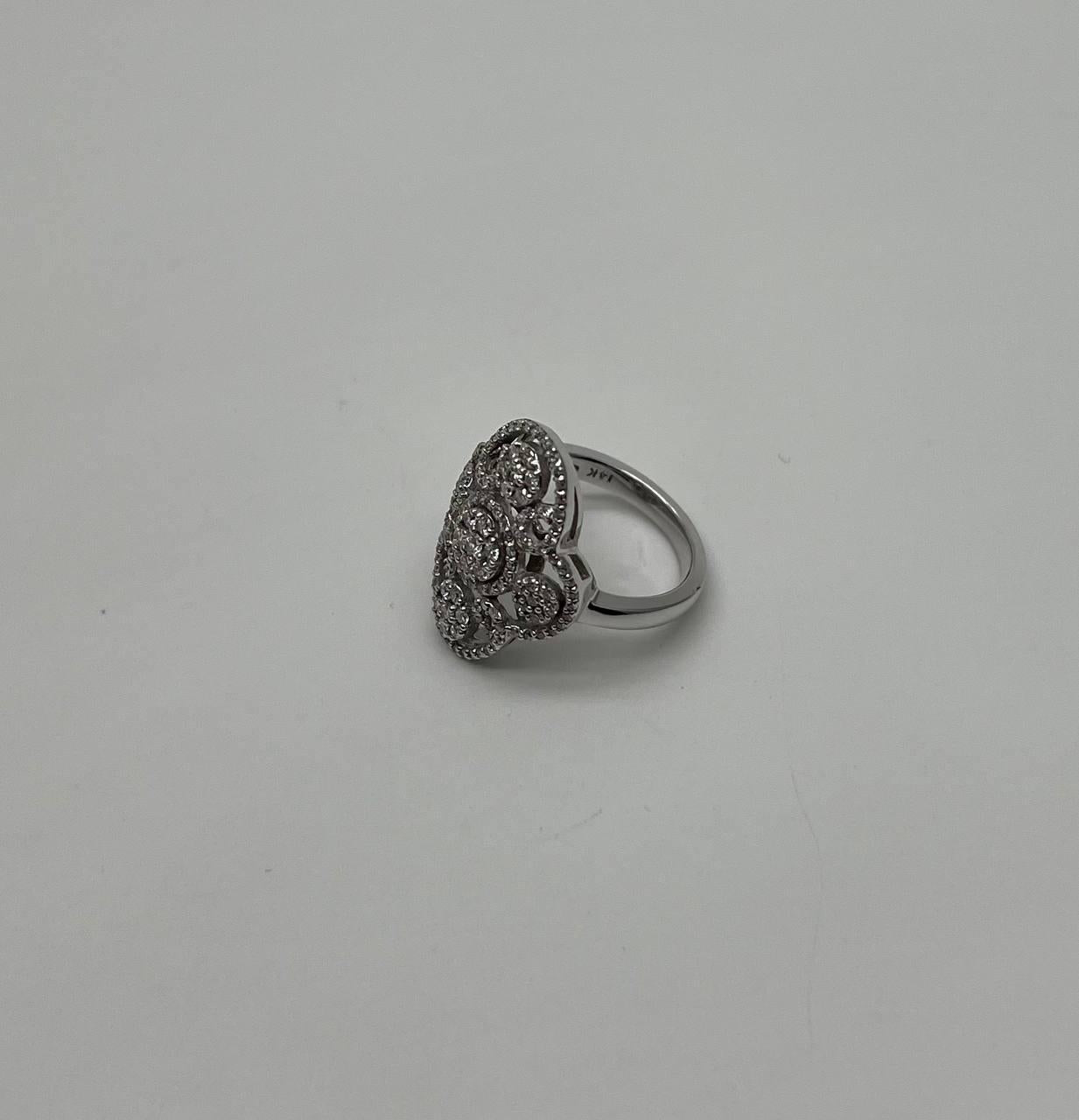 White Brilliant Diamonds Symbol Halo Pave Set 14K White Gold Statement Ring