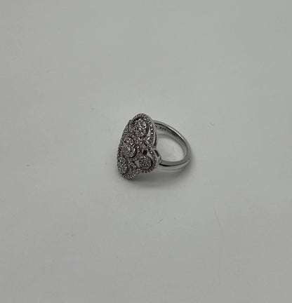White Brilliant Diamonds Symbol Halo Pave Set 14K White Gold Statement Ring