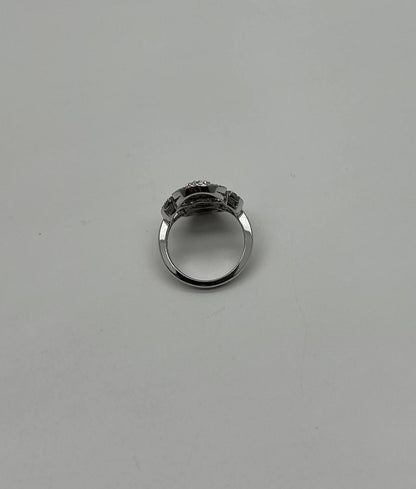 White Brilliant Diamonds Symbol Halo Pave Set 14K White Gold Statement Ring