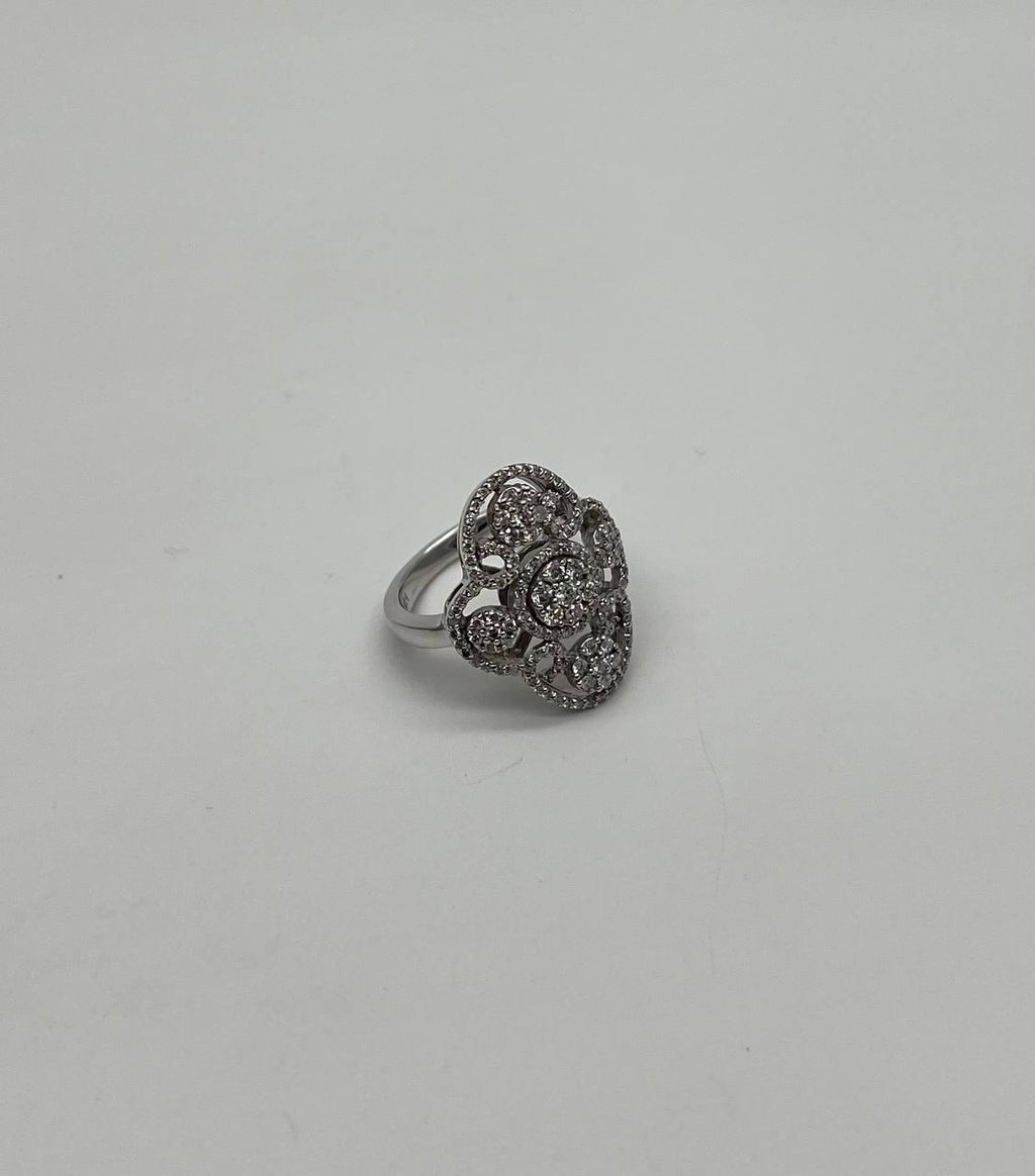 White Brilliant Diamonds Symbol Halo Pave Set 14K White Gold Statement Ring