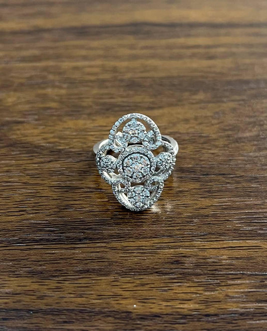 White Brilliant Diamonds Symbol Halo Pave Set 14K White Gold Statement Ring