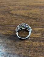 Purple Amethyst Blue Sapphire Green Tsavorite Diamonds 14K Gold Statement Ring