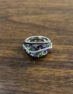 Purple Amethyst Blue Sapphire Green Tsavorite Diamonds 14K Gold Statement Ring