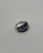 Purple Amethyst Blue Sapphire Green Tsavorite Diamonds 14K Gold Statement Ring