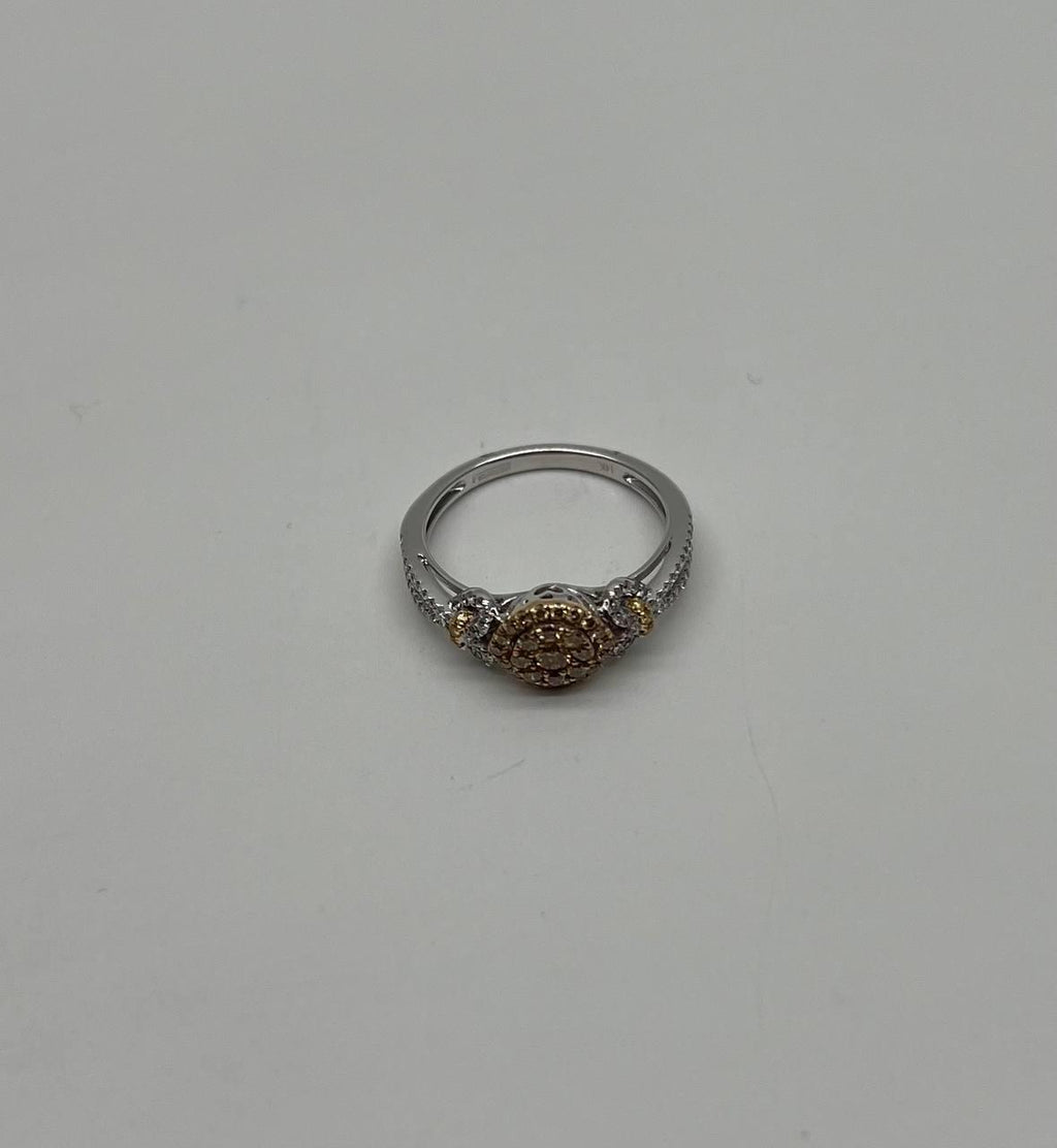 Yellow Diamond Pave Set Halo 14K White Gold Diamond Statement Ring