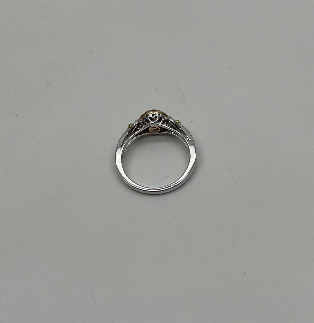 Yellow Diamond Pave Set Halo 14K White Gold Diamond Statement Ring