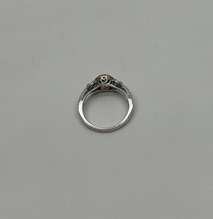 Yellow Diamond Pave Set Halo 14K White Gold Diamond Statement Ring