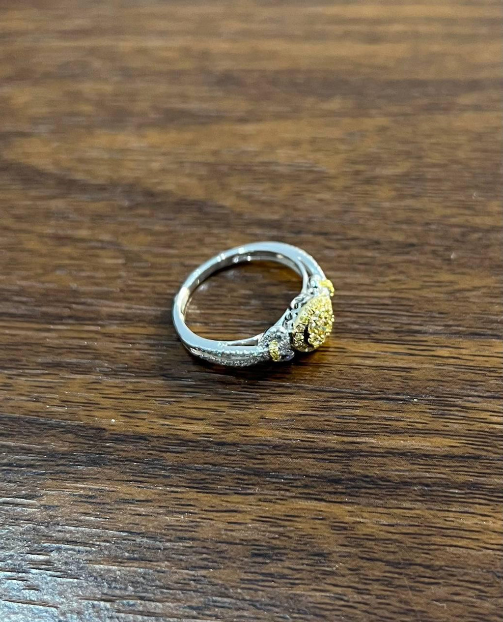 Yellow Diamond Pave Set Halo 14K White Gold Diamond Statement Ring