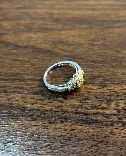 Yellow Diamond Pave Set Halo 14K White Gold Diamond Statement Ring