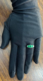 Oval Shape Three Stone Green Emerald Diamond Accent White Gold Statement Ring