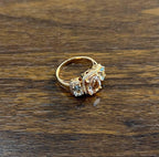 Orange Pink Peach Morganite & Blue Aquamarine 14K White Gold Diamond Ring