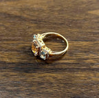 Orange Pink Peach Morganite & Blue Aquamarine 14K White Gold Diamond Ring