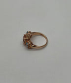 Orange Pink Peach Morganite & Blue Aquamarine 14K White Gold Diamond Ring