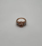 Orange Pink Peach Morganite & Blue Aquamarine 14K White Gold Diamond Ring