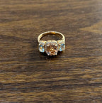 Orange Pink Peach Morganite & Blue Aquamarine 14K White Gold Diamond Ring