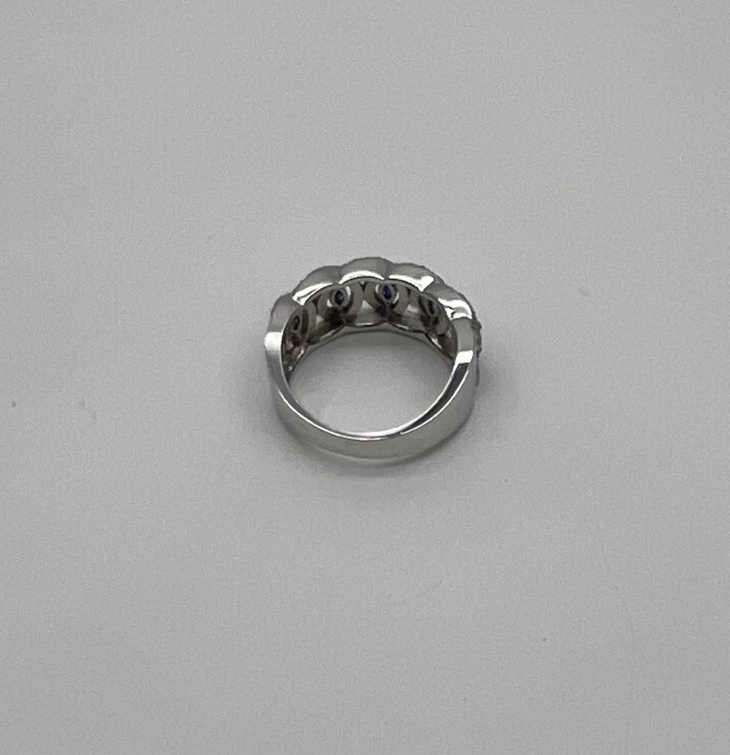 Round Blue Sapphires Diamonds Accents 14K White Gold Statement Band Ring
