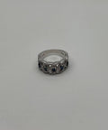 Round Blue Sapphires Diamonds Accents 14K White Gold Statement Band Ring