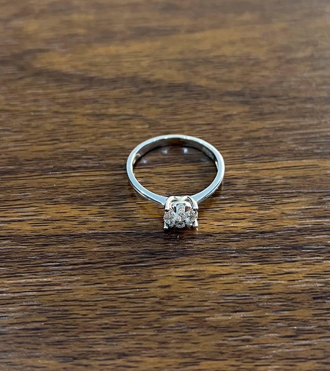 Diamond Cluster Halo 14K White Gold Dainty Promise Ring