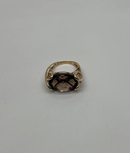 Oval Shape Brown Smoky Quartz 14K Yellow Gold Statement Cocktail Ring