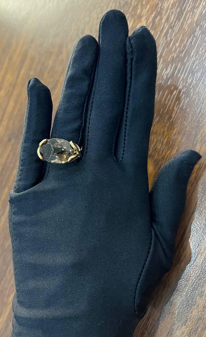 oval shape brown smoky quartz 14k yellow gold statement cocktail ring