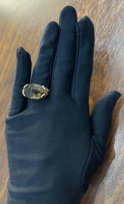 Oval Shape Brown Smoky Quartz 14K Yellow Gold Statement Cocktail Ring