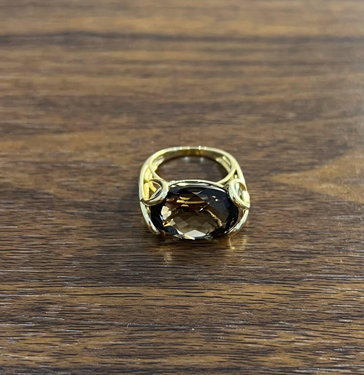 Oval Shape Brown Smoky Quartz 14K Yellow Gold Statement Cocktail Ring