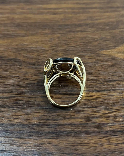 Oval Shape Brown Smoky Quartz 14K Yellow Gold Statement Cocktail Ring