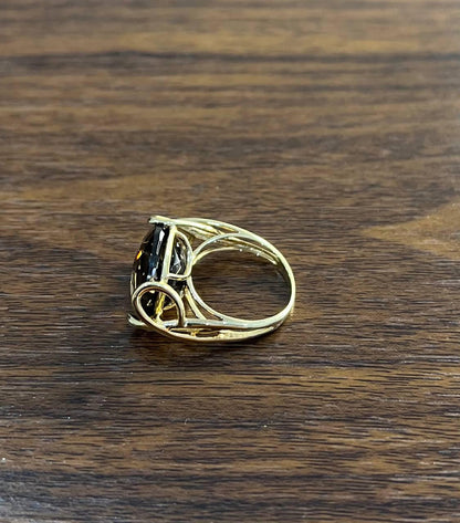 Oval Shape Brown Smoky Quartz 14K Yellow Gold Statement Cocktail Ring