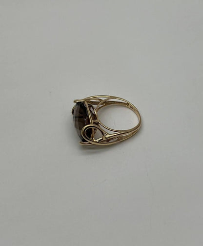 Oval Shape Brown Smoky Quartz 14K Yellow Gold Statement Cocktail Ring