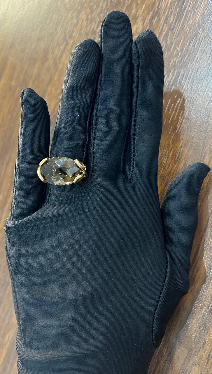 Oval Shape Brown Smoky Quartz 14K Yellow Gold Statement Cocktail Ring